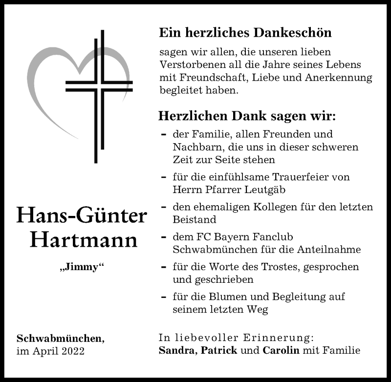 Traueranzeige von Hans-Günter Hartmann von Schwabmünchner Allgemeine