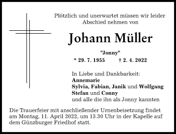 Traueranzeige von Johann Müller von Günzburger Zeitung