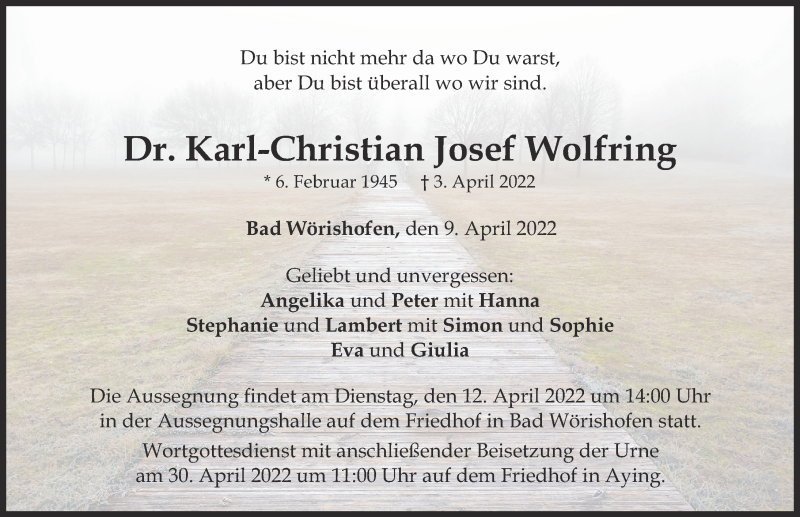 Traueranzeige von Karl-Christian Josef Wolfring von Mindelheimer Zeitung