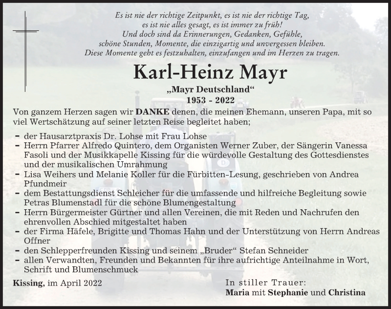 Traueranzeige von Karl-Heinz Mayr von Friedberger Allgemeine