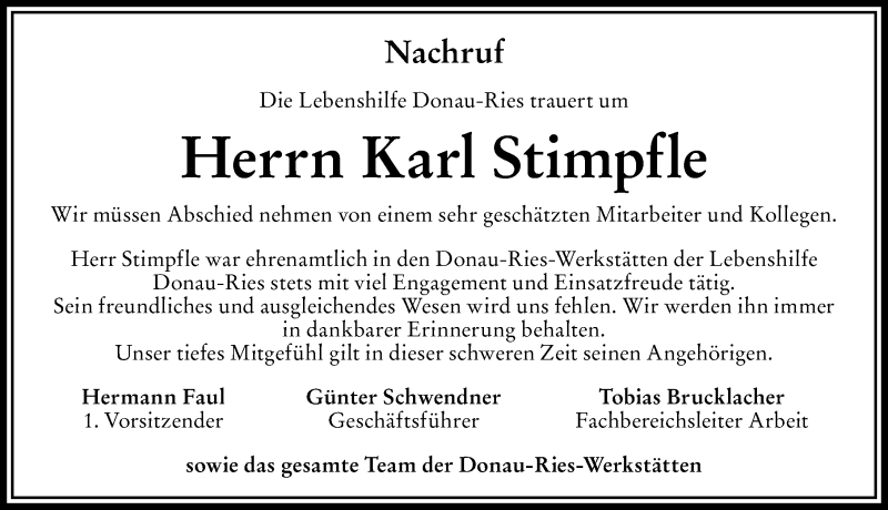  Traueranzeige für Karl Stimpfle vom 30.04.2022 aus Rieser Nachrichten