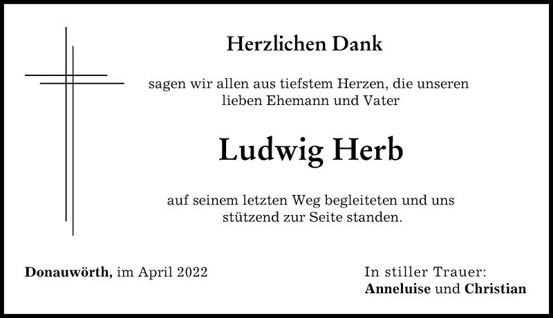 Traueranzeige von Ludwig Herb von Donauwörther Zeitung