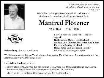 Traueranzeige von Manfred Flötzner von Günzburger Zeitung