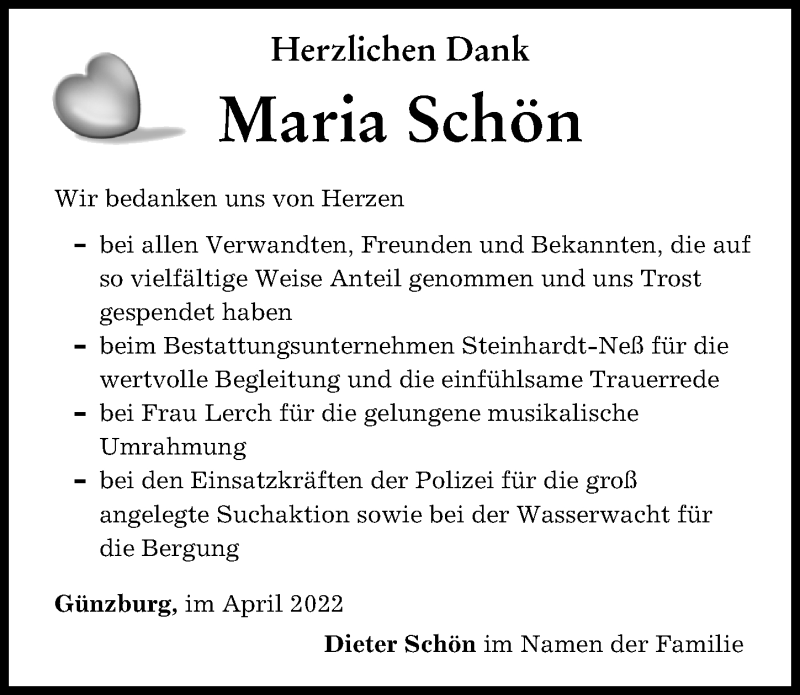 Traueranzeige von Maria Schön von Günzburger Zeitung