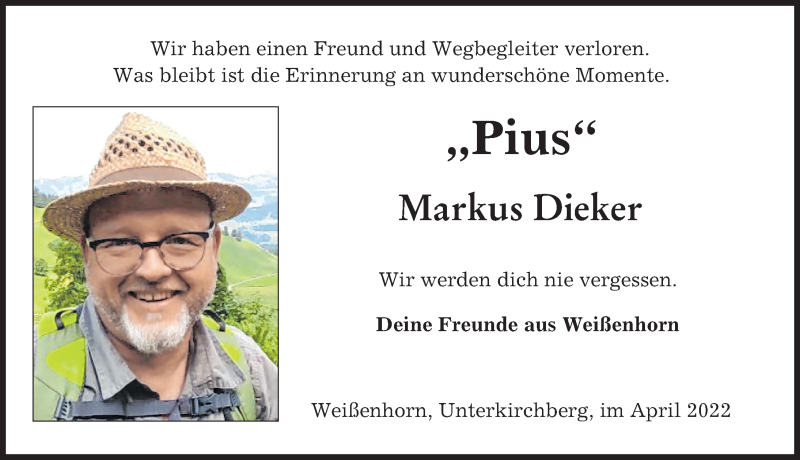 Traueranzeige von Markus Dieker von Neu-Ulmer Zeitung