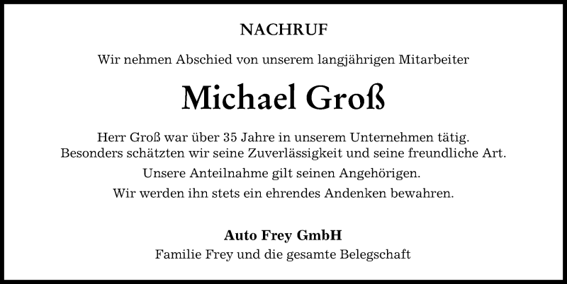 Traueranzeige von Michael Groß von Augsburger Allgemeine