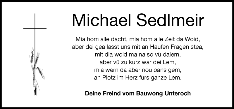 Traueranzeige von Michael Sedlmeir von Aichacher Nachrichten