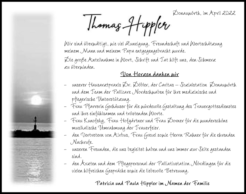 Traueranzeige von Thomas Hippler von Donauwörther Zeitung