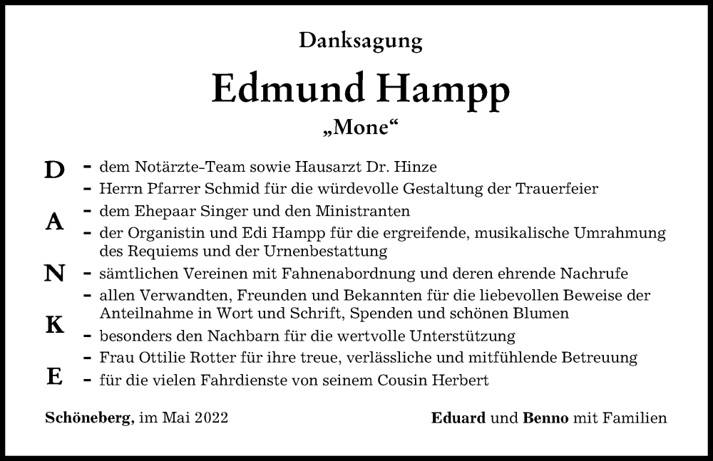 Traueranzeige von Edmund Hampp von Mindelheimer Zeitung