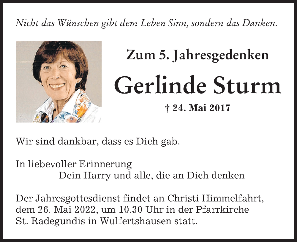 Traueranzeige von Gerlinde Sturm von Friedberger Allgemeine