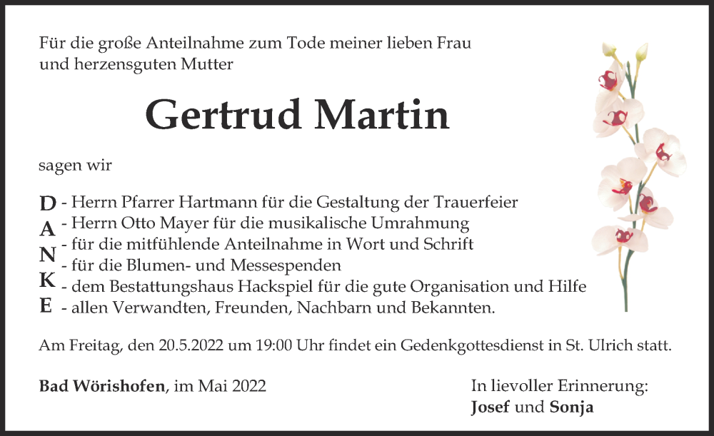 Traueranzeige von Gertrud Martin von Mindelheimer Zeitung