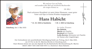 Traueranzeige von Hans Habicht von Günzburger Zeitung