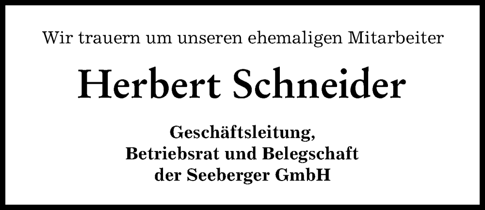 Traueranzeige von Herbert Schneider von Neu-Ulmer Zeitung