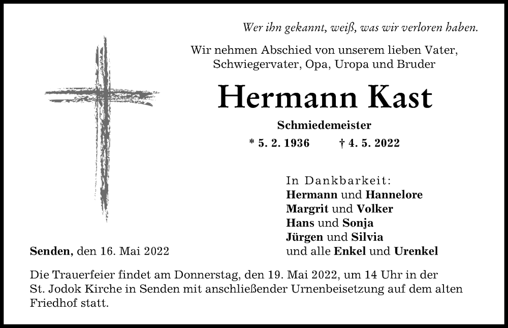 Traueranzeige von Hermann Kast von Neu-Ulmer Zeitung
