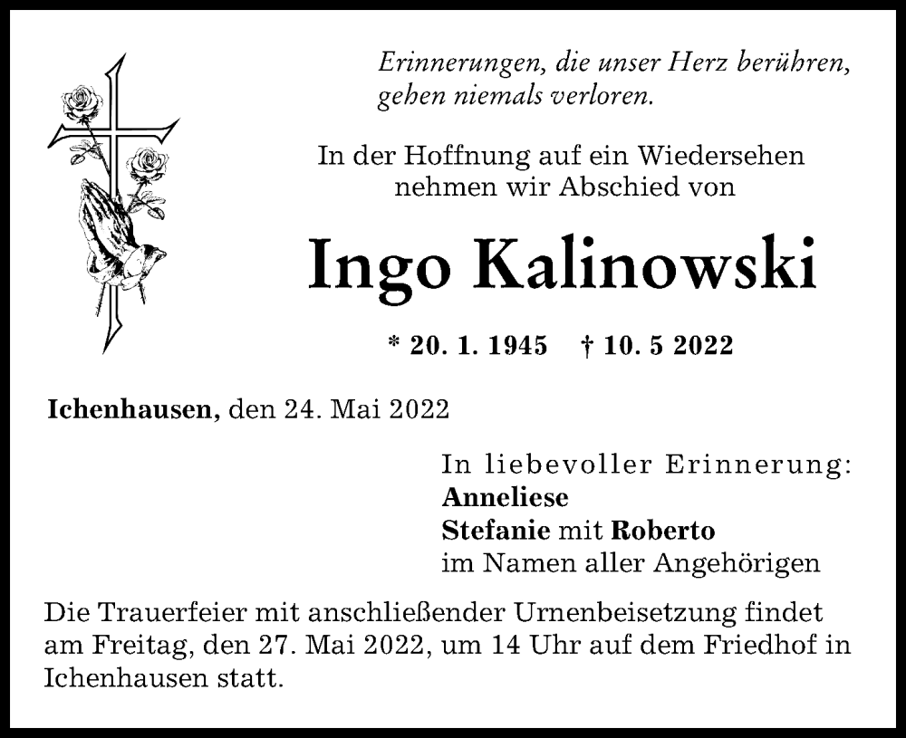 Traueranzeige von Ingo Kalinowski von Günzburger Zeitung