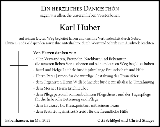 Traueranzeigen Von Karl Huber Augsburger Allgemeine Zeitung