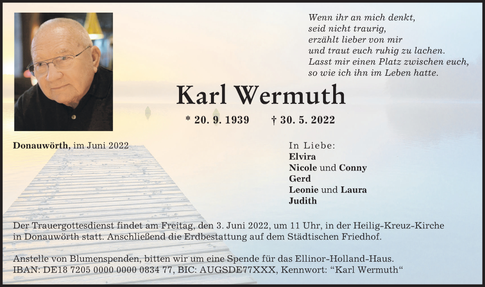  Traueranzeige für Karl Wermuth vom 01.06.2022 aus Donauwörther Zeitung