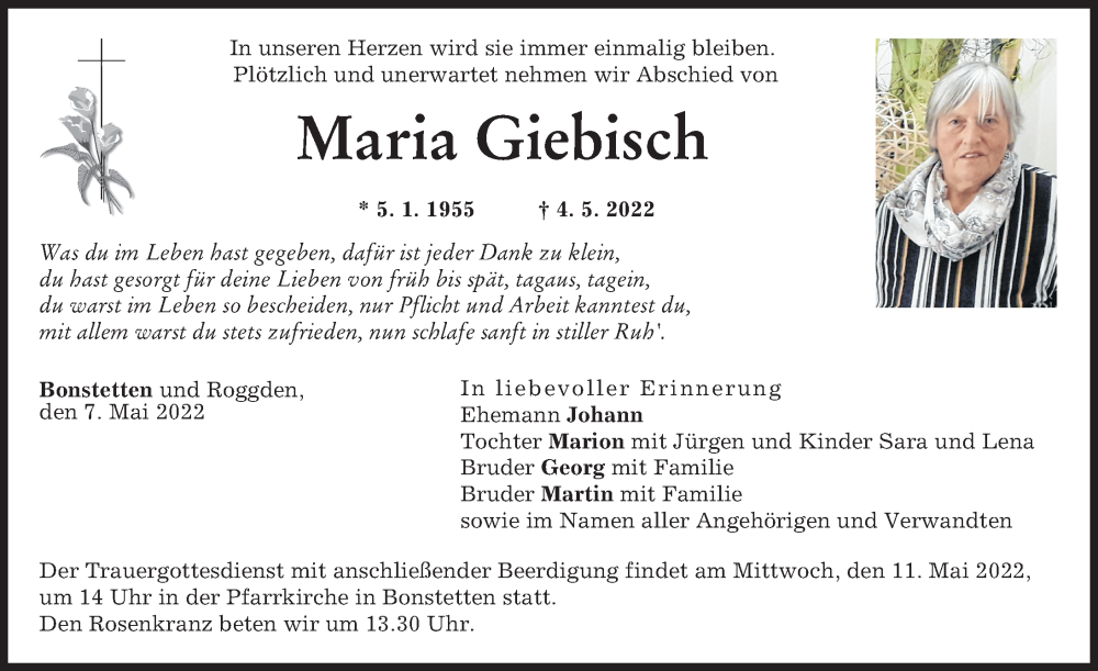 Traueranzeige von Maria Giebisch von Augsburger Allgemeine