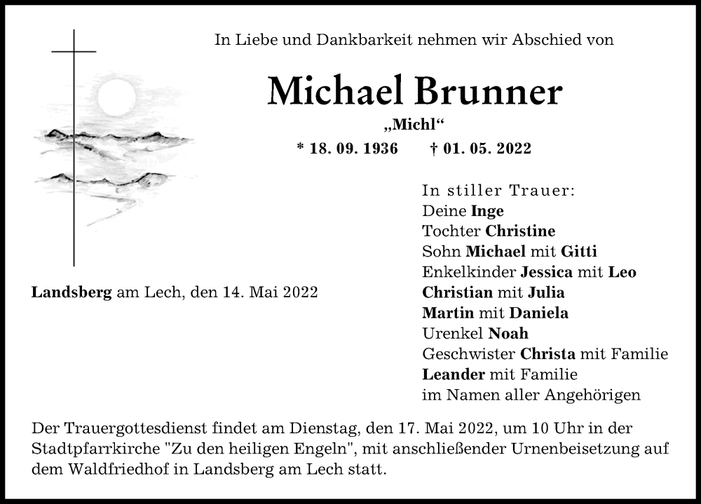 Traueranzeige von Michael Brunner von Landsberger Tagblatt