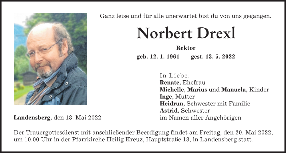 Traueranzeige von Norbert Drexl von Augsburger Allgemeine