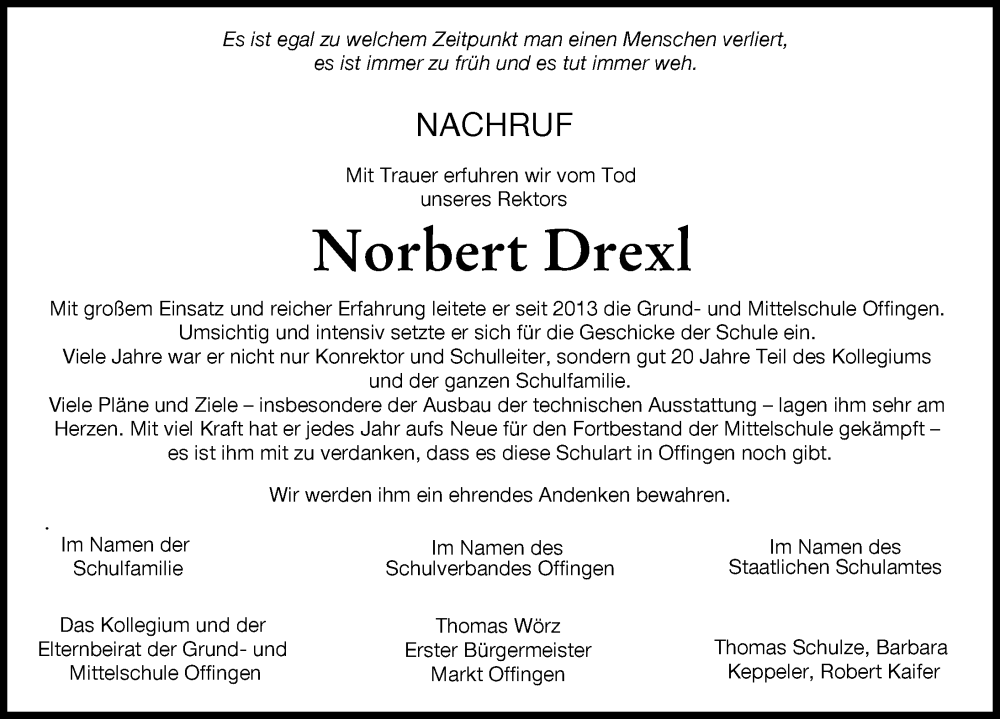 Traueranzeige von Norbert Drexl von Günzburger Zeitung