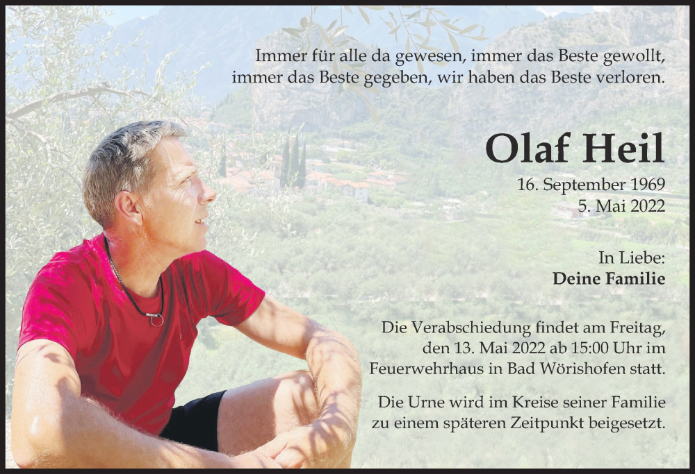  Traueranzeige für Olaf Heil vom 11.05.2022 aus Mindelheimer Zeitung