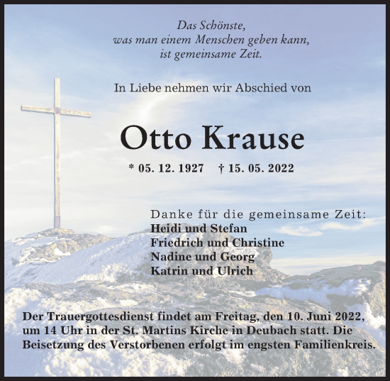 Traueranzeige von Otto Krause von Günzburger Zeitung