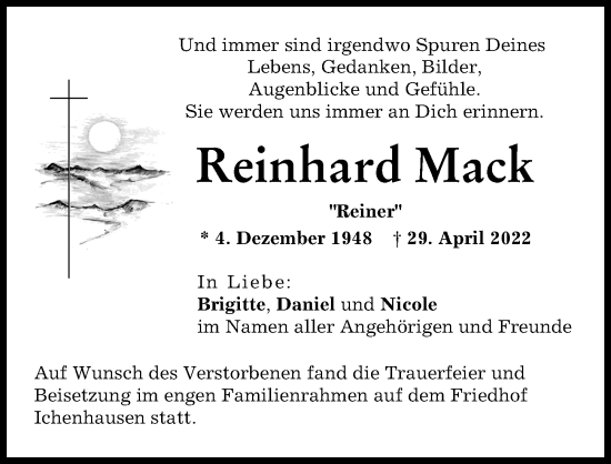 Traueranzeige von Reinhard Mack von Günzburger Zeitung