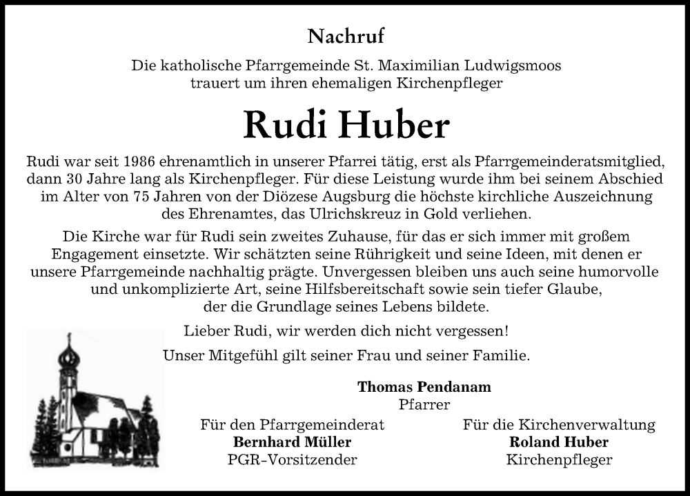 Traueranzeige von Rudi Huber von Neuburger Rundschau