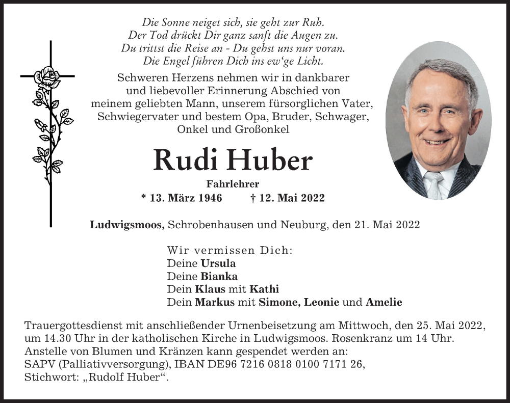 Traueranzeige von Rudi Huber von Neuburger Rundschau