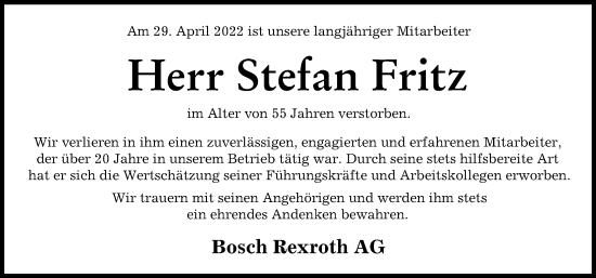 Traueranzeige von Stefan Fritz von Günzburger Zeitung