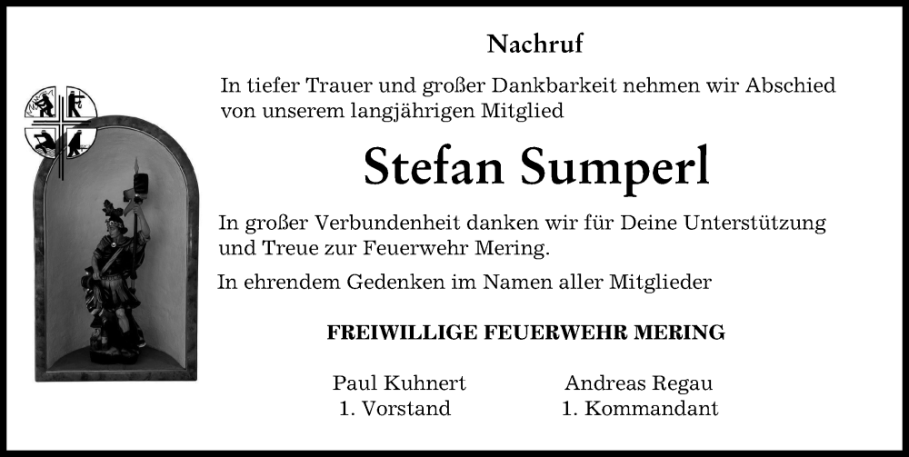 Traueranzeige von Stefan Sumperl von Friedberger Allgemeine