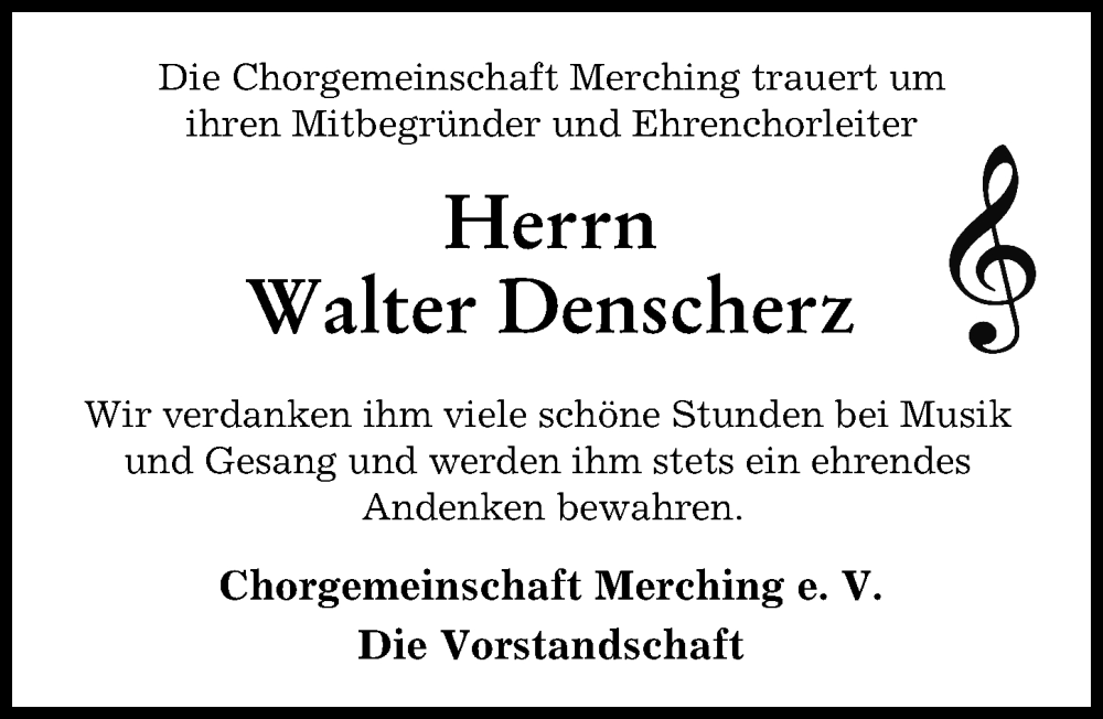  Traueranzeige für Walter Denscherz vom 07.05.2022 aus Friedberger Allgemeine