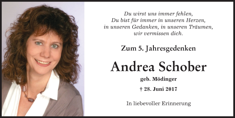 Traueranzeige von Andrea Schober von Donauwörther Zeitung