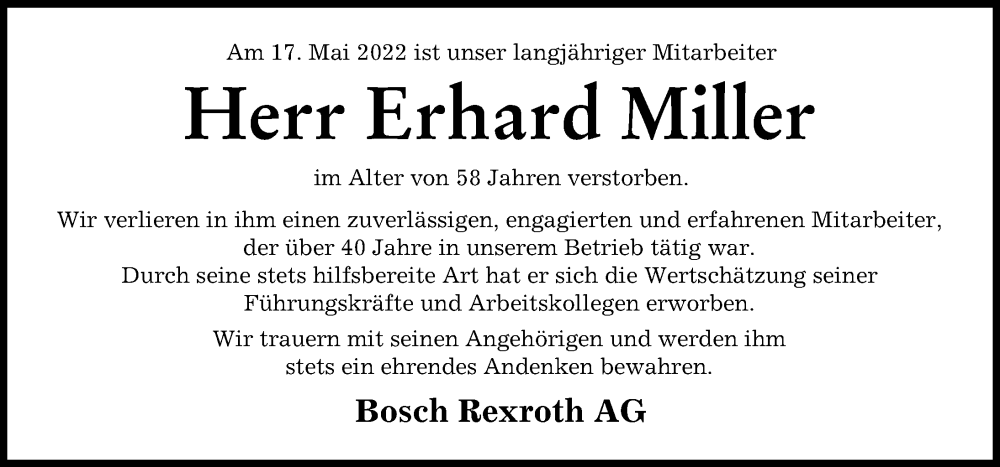 Traueranzeige von Erhard Miller von Illertisser Zeitung