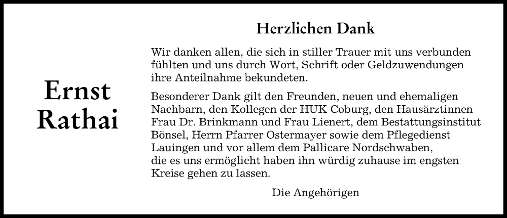 Traueranzeige von Ernst Rathai von Augsburger Allgemeine, Wertinger Zeitung