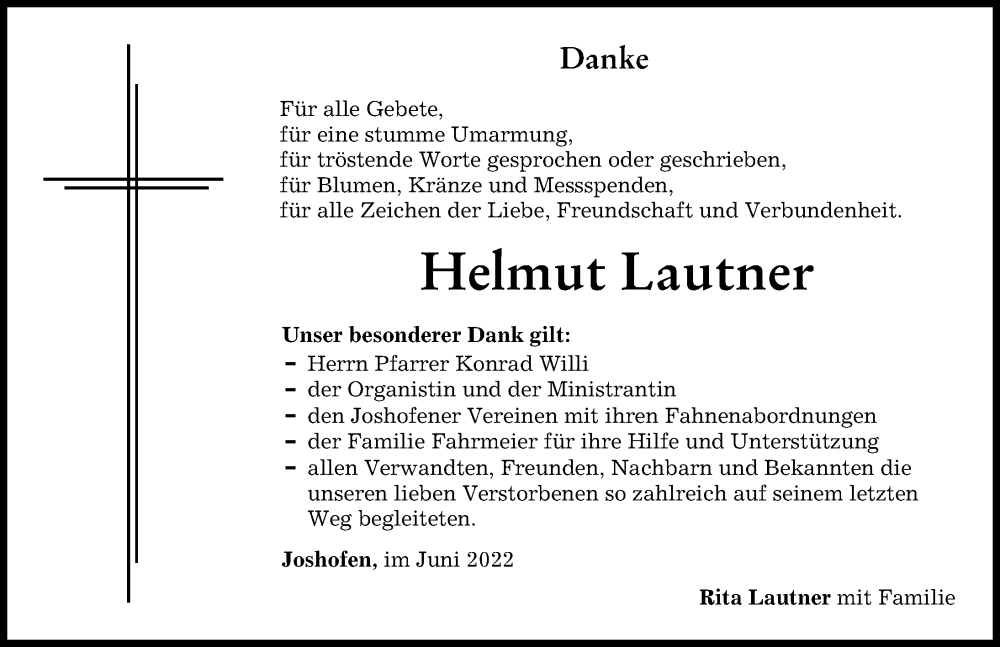  Traueranzeige für Helmut Lautner vom 04.06.2022 aus Neuburger Rundschau