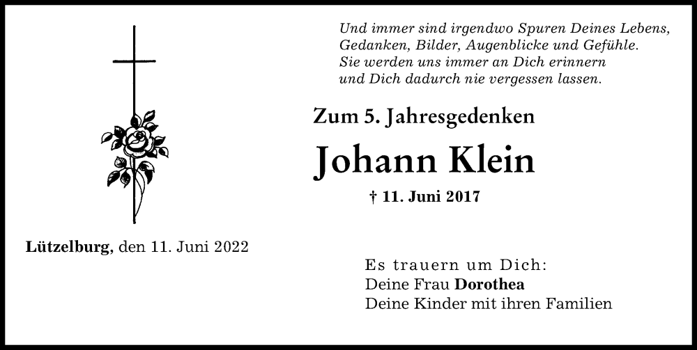 Traueranzeige von Johann Klein von Augsburger Allgemeine