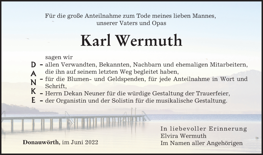 Traueranzeige von Karl Wermuth von Donauwörther Zeitung