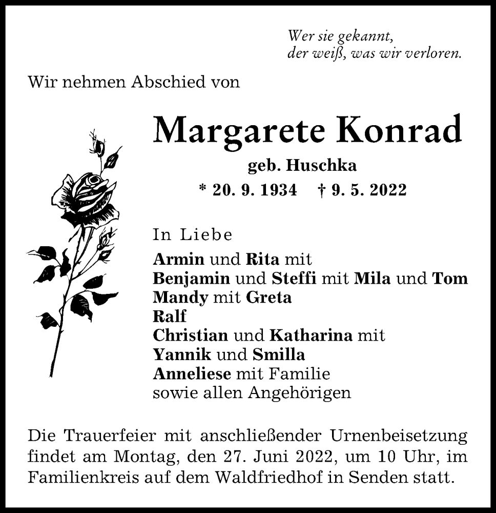 Traueranzeige von Margarete Konrad von Neu-Ulmer Zeitung