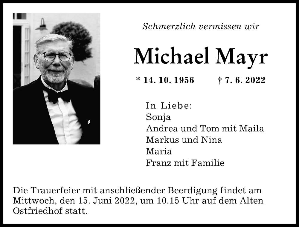 Traueranzeige von Michael Mayr von Augsburger Allgemeine