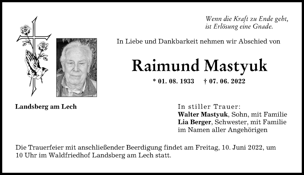 Traueranzeige von Raimund Mastyuk von Landsberger Tagblatt