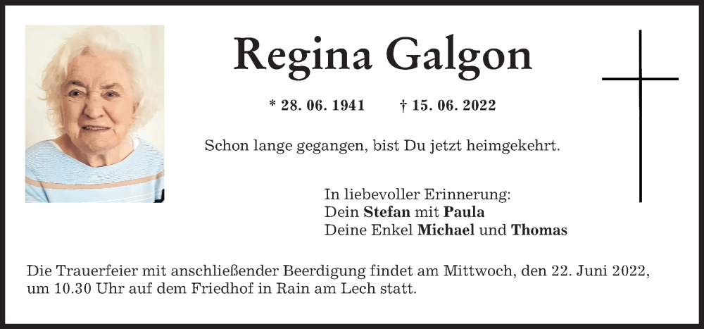 Traueranzeige von Regina Galgon von Donauwörther Zeitung