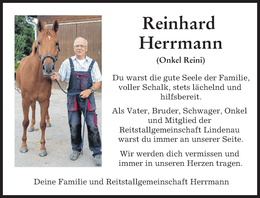  Traueranzeige für Reinhard Herrmann vom 17.06.2022 aus Augsburger Allgemeine