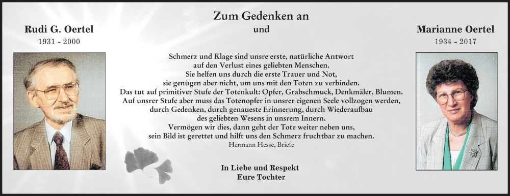  Traueranzeige für Rudi G. Oertel vom 04.06.2022 aus Friedberger Allgemeine