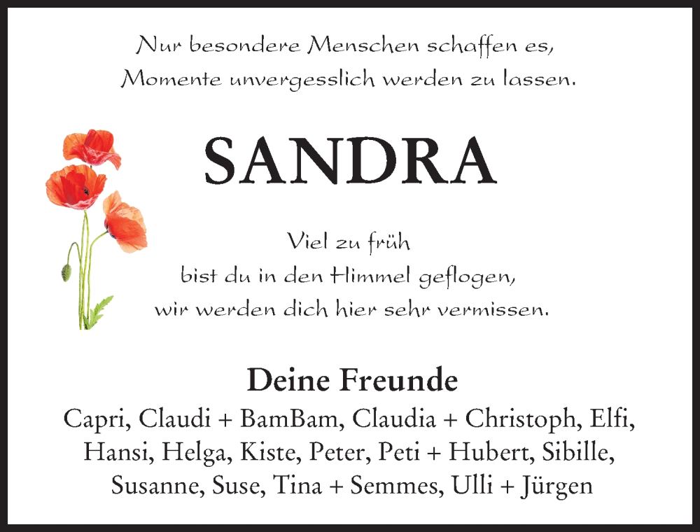  Traueranzeige für Sandra  vom 10.06.2022 aus Mittelschwäbische Nachrichten, Günzburger Zeitung