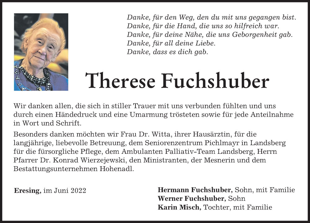 Traueranzeigen Von Therese Fuchshuber Augsburger Allgemeine Zeitung