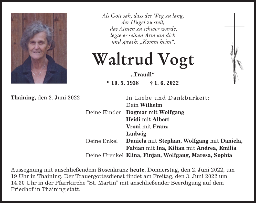 Traueranzeigen Von Waltrud Vogt | Augsburger Allgemeine Zeitung