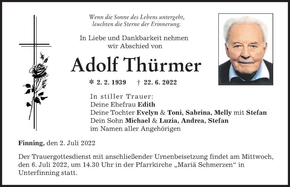  Traueranzeige für Adolf Thürmer vom 02.07.2022 aus Landsberger Tagblatt
