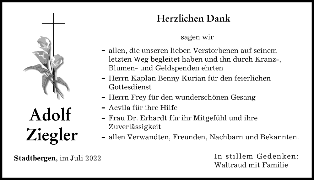 Traueranzeige von Adolf Ziegler von Augsburger Allgemeine